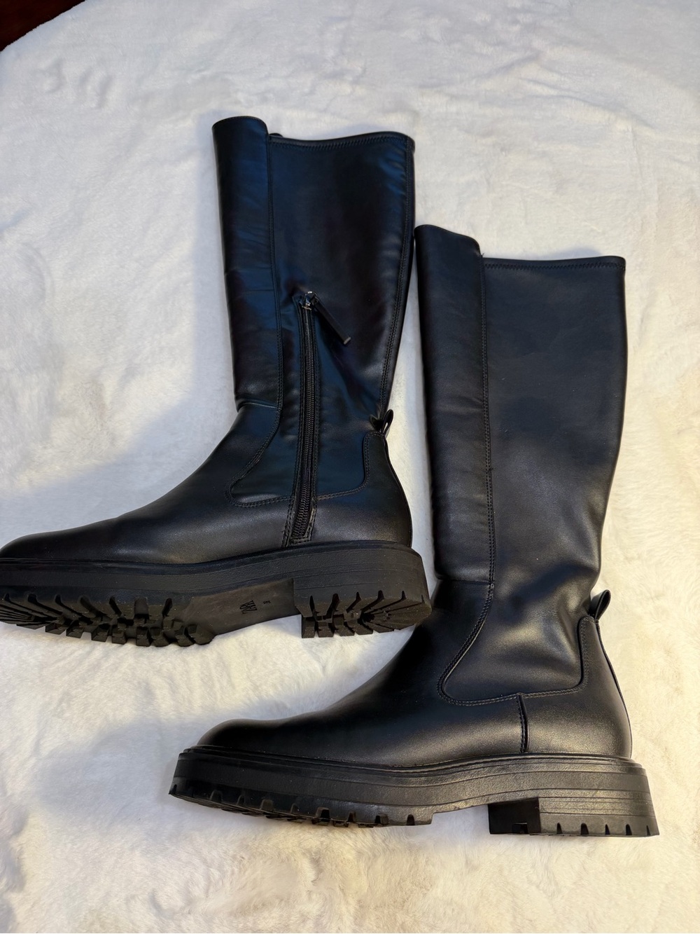 Zara Classic Black Track-sole Tall Boots Size 8.5  (39)